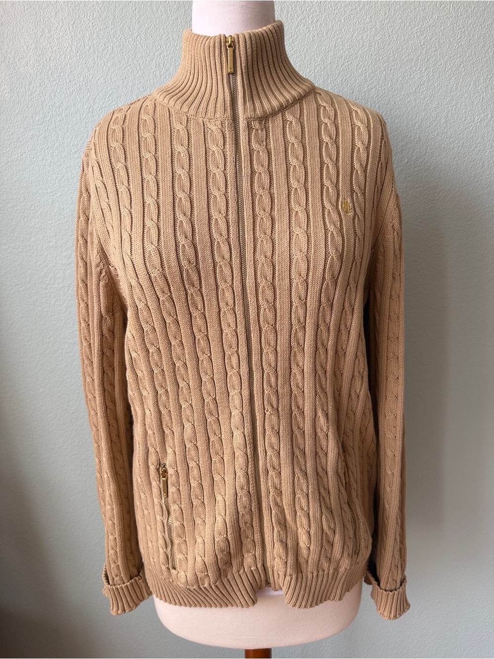 Lauren Ralph Lauren Metallic
Gold Cable Knit Zippered Cardigan Sweater - Picture 2 of 8
